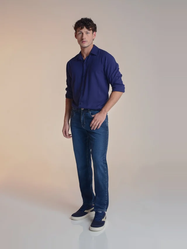 Calça jeans reta, referência 40084, AZUL ESCURO, vista 1