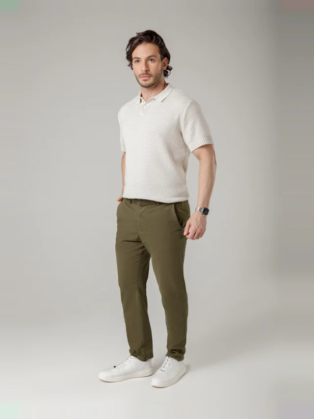 Calça casual slim, referência 3034, VERDE MILITAR, vista 1