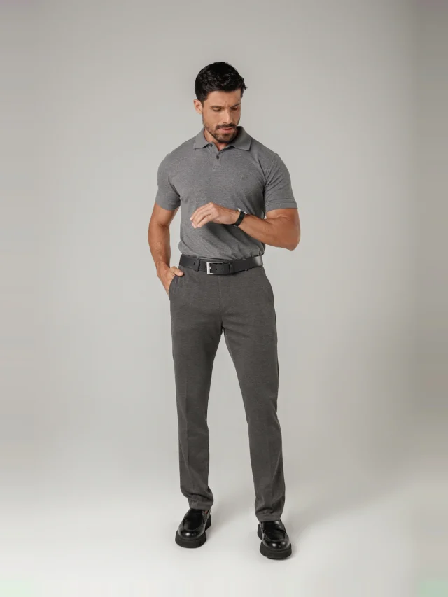 Calça casual de malha slim, referência 905, CHUMBO, vista 1
