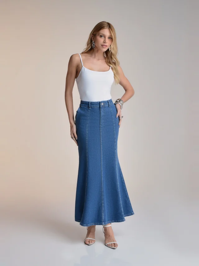 Saia jeans peplum, referência 13345, AZUL JEANS, vista 1