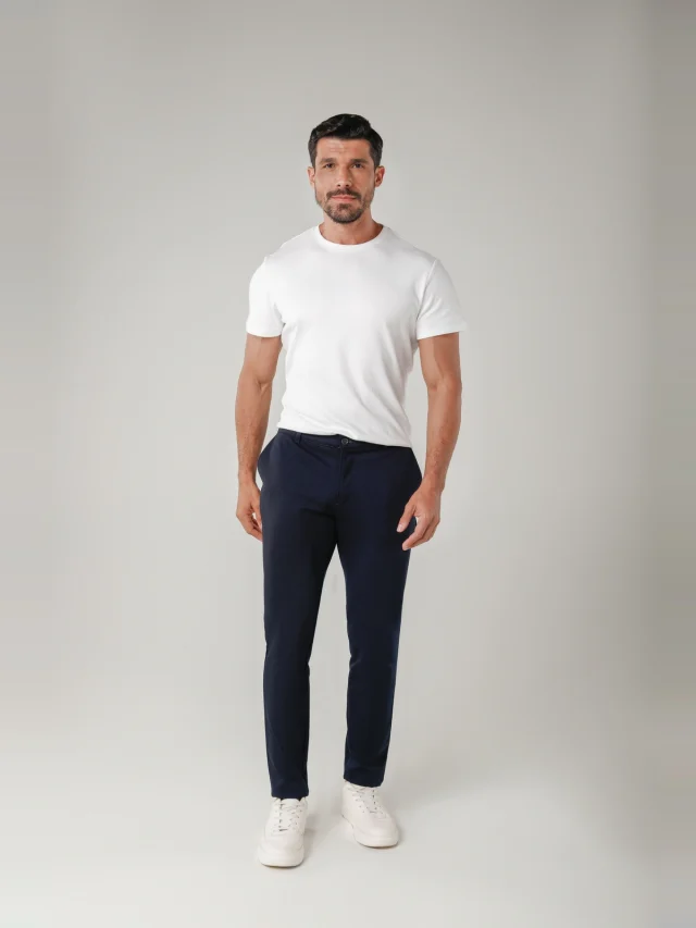Calça casual de malha slim, referência 30134, MARINHO NOITE, vista 1