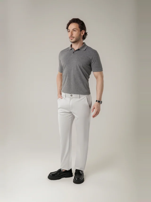 Calça casual de malha slim, referência 30122, CINZA CLARO, vista 1