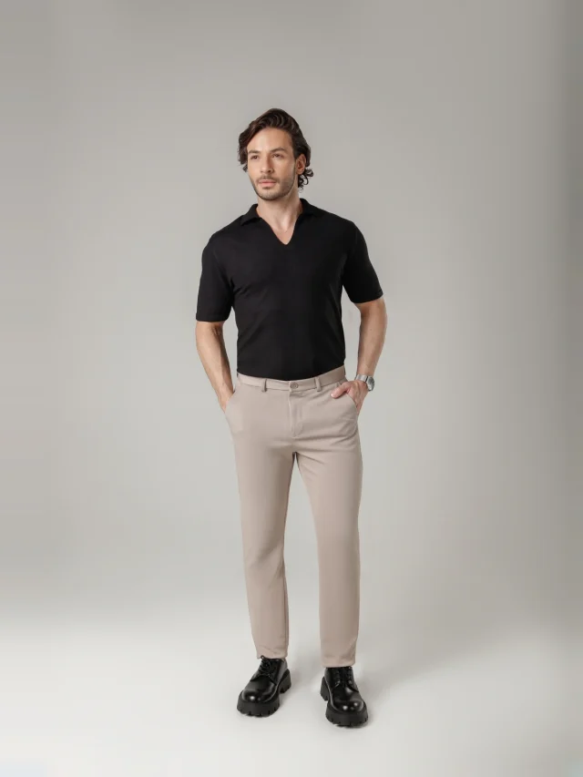 Calça casual de malha slim cropped, referência 902, CAQUI, vista 1