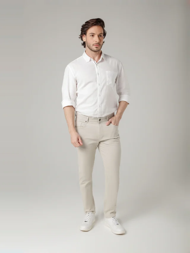 Calça casual slim, referência 30140, AREIA, vista 1