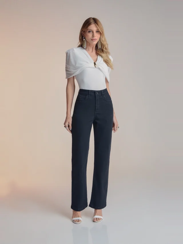 Calça jeans reta, referência 14113, PRETO, vista 1