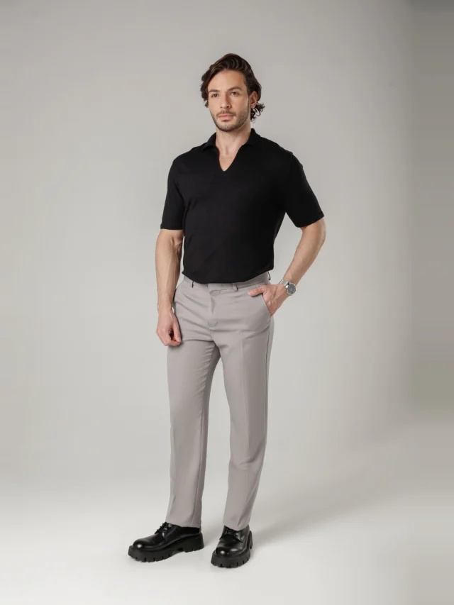 Calça casual de malha slim, referência 903, CINZA, vista 1