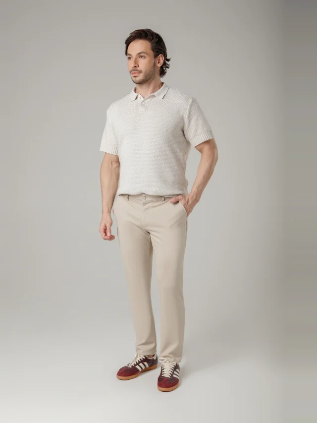 Calça casual de malha slim, referência 30133, AREIA, vista 1