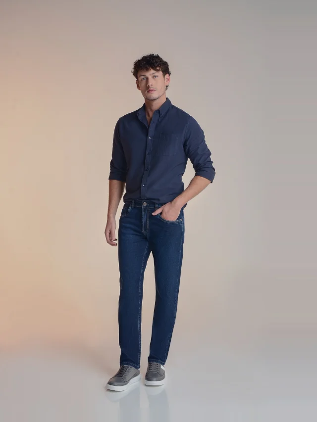 Calça jeans reta, referência 40086, AZUL ESCURO, vista 1