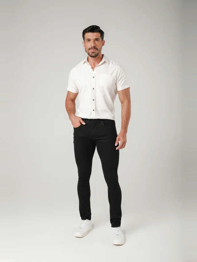 Calça casual skinny, referência 30109, PRETO, vista 1