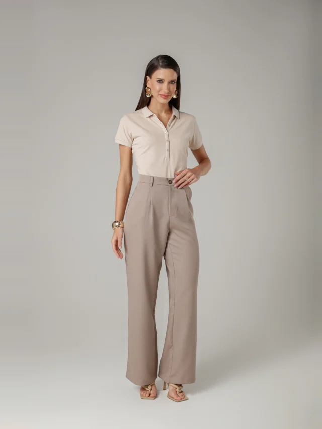 Calça social wide leg, referência 11766, BEGE, vista 1
