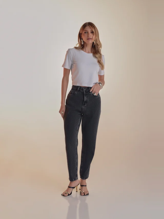 Calça jeans mom, referência 16210, PRETO, vista 1